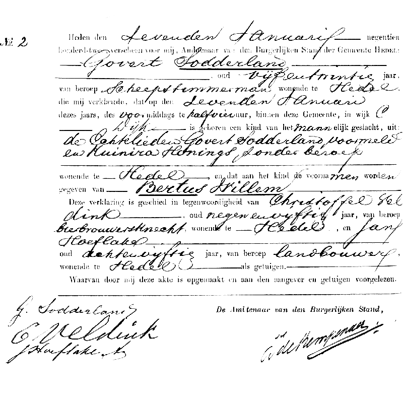 19020107 geb akte 2 Bertus W zv G Sodderland - K Honings